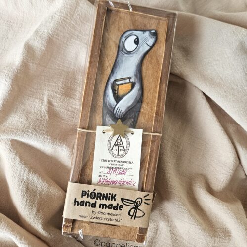 Piórnik drewniany pudełko vintage foka
